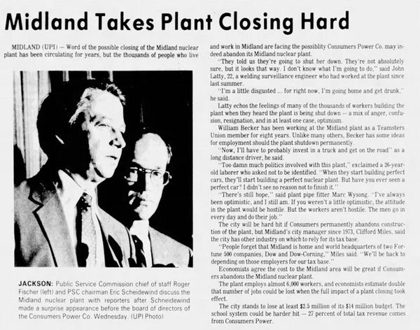 Midland Nuclear Power Plant (Cancelled) - June 1984 Local Leaders Express Frustration